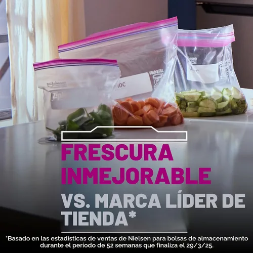 Vista 2 de Bolsas Ziploc Quart de almacenamiento de alimentos, diseño que se mantiene abierto con fondo de pie, fáciles de llenar, 80