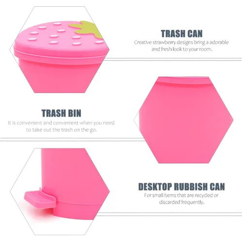 Vista 8 de NUOBESTY Mini papelera de escritorio con tapa, pequeño cubo de basura de plástico para encimera, color rosa