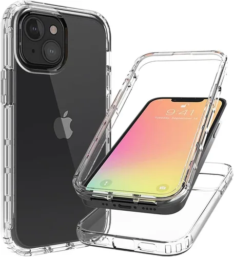 Vista 6 de Funda para iPhone 13 Mini con protector de pantalla de vidrio templado, suave 360 cuerpo completo, a prueba de golpes, híbrida, transparente