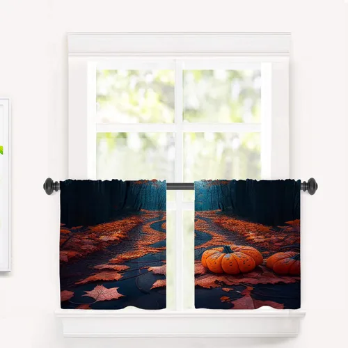 Vista 62 de Cortinas geométricas de cocina para ventanas, color negro, blanco, turquesa, cenefas opacas de poliéster multicapa para cocina, paquete de 2