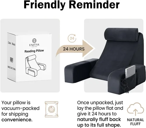 Vista 8 de ENITYA Almohada de espalda para cama, almohada de lectura de 19 pulgadas para sentarse en la cama para adultos, almohada de apoyo de espalda