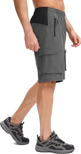 Vista 2 de Bikewa Pantalones cortos de ciclismo de montaña para hombre, con acolchado 3D, ajuste holgado, con bolsillos con cremallera