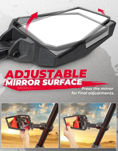Vista 2 de KEMIMOTO UTV Espejos Retrovisores Laterales se Ajustan a Barra Antivuelco de 1.75-2", Compatible con Polaris RZR 800 900 1000 XP Turbo Pioneer Rhino