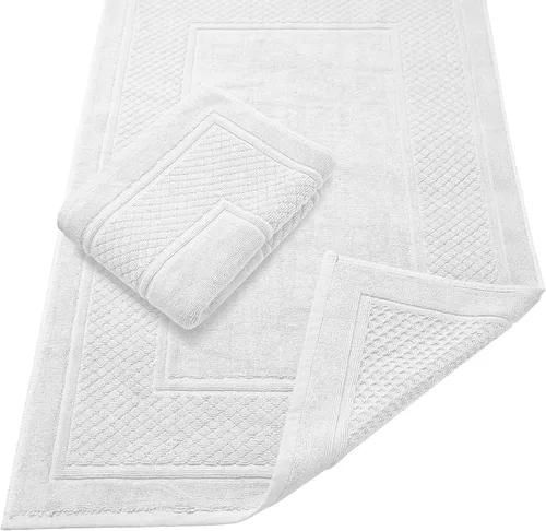 Vista 23 de Avalon Towels Juego de 2 tapetes de baño absorbentes 100% algodón, color beige, tapetes de baño de secado rápido para baños (22 x 34 pulgadas)