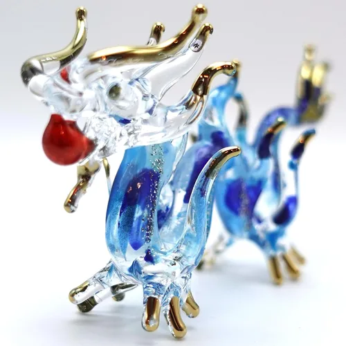 Vista 6 de Figuras artísticas de cristal soplado a mano en miniatura de dragón, animales de fantasía, regalo coleccionable, decoración del hogar, 3 pulgadas