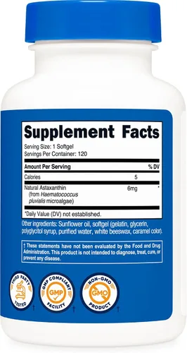 Vista 4 de Nutricost Astaxantina 6 mg, sin OMG y sin gluten, 120 cápsulas blandas (suministro para 4 meses)