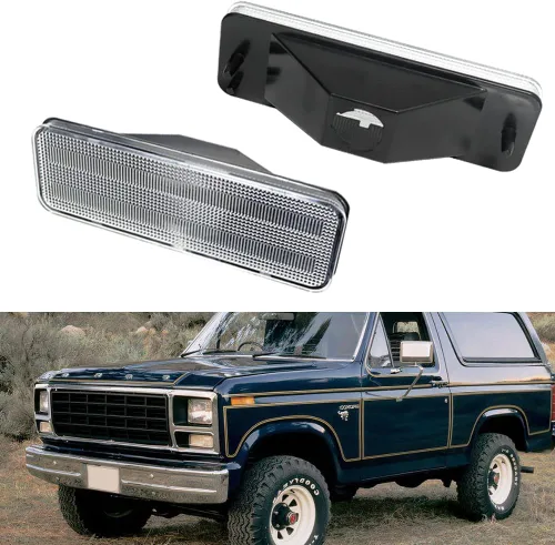 Vista 6 de Para 1980 1981 1982 1983 1984 1985 1986 Ford BRONCO F-150 F-250 F-350 Luces de marcador laterales de parachoques delantero lente ámbar LED