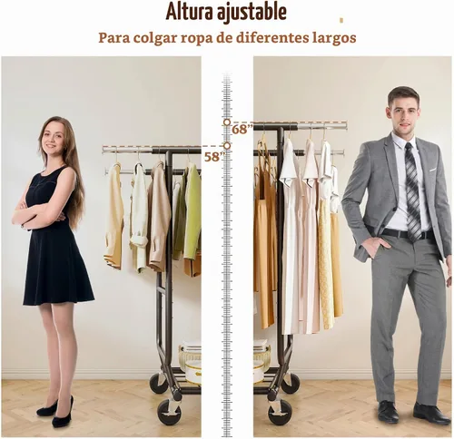 Vista 5 de Raybee Perchero de Ropa Carga 630LBS, Perchero de Ropa Resistente, Percheros Rodantes de Ropa para Colgar Ropa con Ruedas, Perchero de Ropa Negro