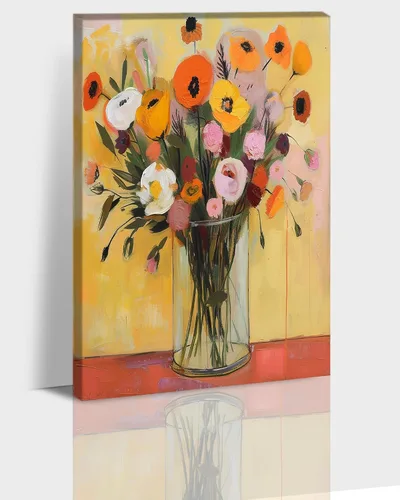 Vista 15 de Hzddty Lienzo de flores rojas de amapola para pared, pintura floral abstracta para paredes, imágenes de flores con estampado floral, decoración