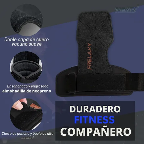 Vista 4 de Frelaxy Correas de muñeca de levantamiento de pesas para mujeres y hombres, agarres de levantamiento de pesas con bucle de muñeca, cuero de doble