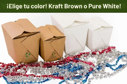 Vista 6 de Cajas de comida chinas blancas reciclables de 8oz 16oz 100pk. 50 unidades cada 16 y 8 onzas a prueba de fugas, a prueba de grasa para restaurantes