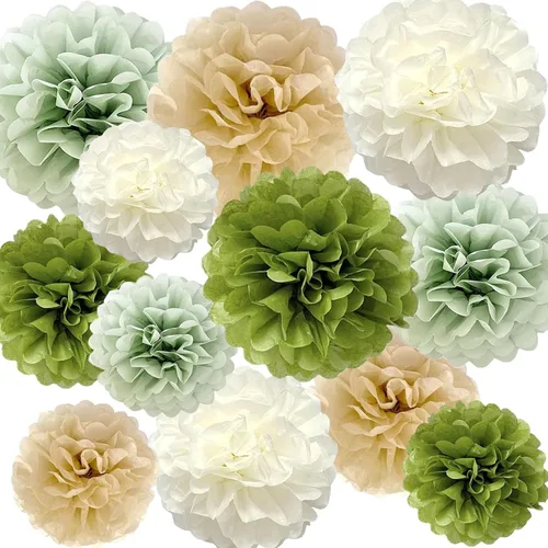 Vista 8 de 12 pompones de papel de seda azules para colgar, pompones de flores para decoración de fiesta de techo