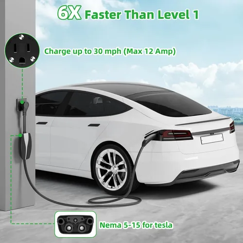 Vista 7 de Adaptador para Tesla NEMA 5-15, adaptador de carga rápida Neme-5-15 de 12 amperios máximo para Tesla Model S 3 X Y para cargar en secadora de 4