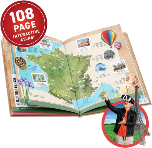 Vista 4 de Abacus Brands Caja de regalo del Atlas Mundial de Realidad Virtual - Atlas VR interactivo ilustrado y juego de actividades de aprendizaje STEM