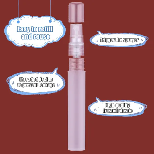 Vista 3 de KINBOM 5 atomizadores de perfume de 0.3 onzas líquidas recargables, botellas pequeñas de plástico mate para viajes, botellas de rociador vacías