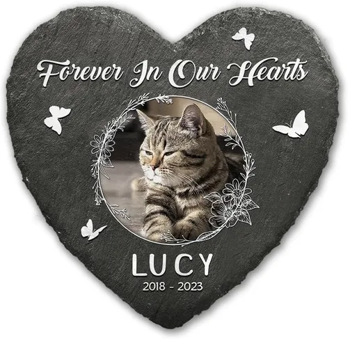 Vista 9 de Sympathy Pet Bereavement Piedra en forma de corazón con huella de perro, placa personalizada para decorar cementerios, recuerda a tus seres queridos