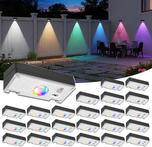 Vista 8 de Luces Solares para Valla, 10 Modos de Cambio de Color RGB, Luces Solares Impermeables con Energía Solar IP65, 30 Horas de Funcionamiento, Fácil
