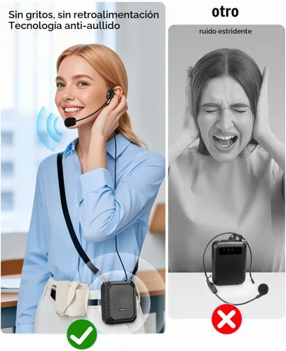 Vista 3 de SHIDU Amplificador de Voz para Profesor con Micrófono Portátil y Altavoz, Megáfono de 18W con Auriculares de Micrófono Cableado, IPX5 Impermeable
