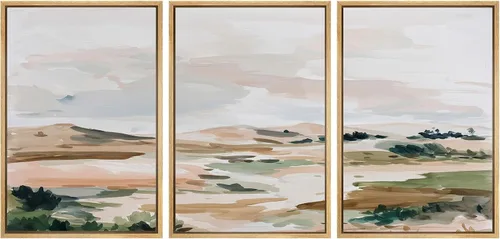 Vista 17 de SIGNWIN Lienzo enmarcado para pared, juego de arte de acuarela pastel, paisaje marrón, naturaleza, naturaleza salvaje, ilustraciones modernas, arte