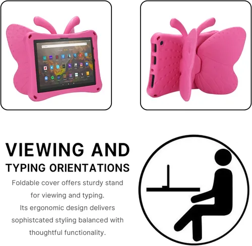 Vista 75 de FW Fire 7 - Funda para tablet para niños, Amazon Fire 7 2022, funda de mariposa con luz de atril, EVA, protección contra caídas, resistente, a