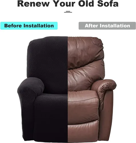 Vista 6 de ele ELEOPTION Fundas reclinables de 4 piezas con bolsillo lateral, antideslizante, ajustable, protector de muebles con parte inferior elástica Negro