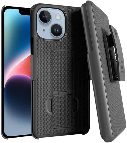 Vista 12 de Diseñada para iPhone 14 Plus - Funda con clip para cinturón y funda tipo pistolera - Funda protectora con soporte para teléfono - Negro (Puntos)