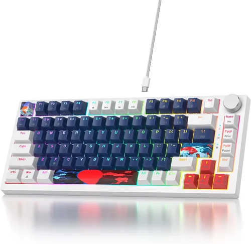 Vista 2 de Teclado mecánico 75% para juegos, teclado de montaje en junta con cable, 82 teclas, teclado intercambiable en caliente, perilla retroiluminada RGB