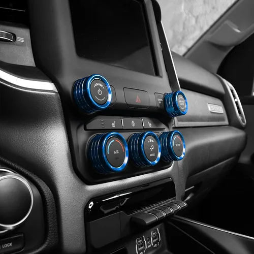Vista 5 de RAZPOY Consola central de aire acondicionado de CA interruptor de radio, anillo de decoración interior accesorios para Dodge RAM 2018-2022, aleación