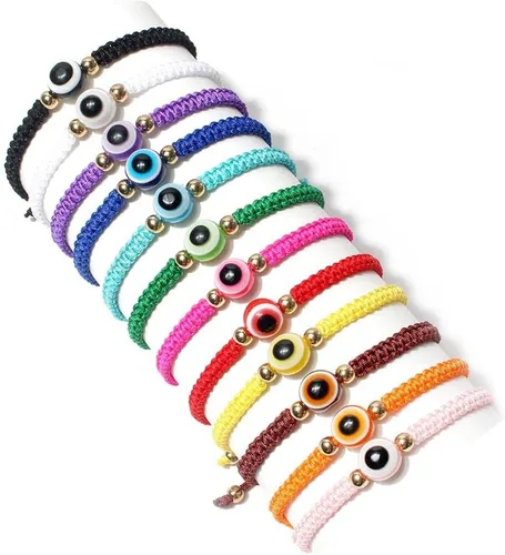 Vista 2 de Pulseras de cuerda de mal de ojo, ajustable, hecha a mano, trenzada, contra el mal de ojo, pulsera de la cábala turca, protección de buena suerte