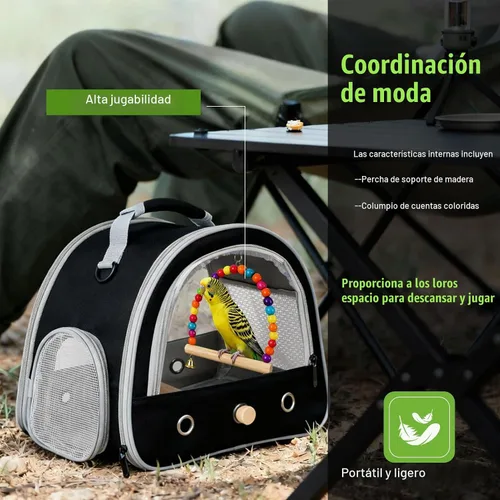 Vista 7 de Jaula portátil de viaje para loros con juguete pequeño oscilante y jaula, juego de juguetes coloridos para pájaros pequeños, bolsa de periquito