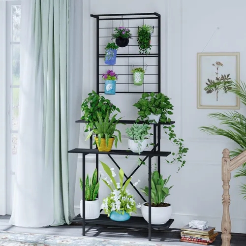 Vista 2 de Estante colgante para macetas, resistente soporte para plantas, enrejado, soporte para plantas de múltiples capas para el hogar, jardín, balcón