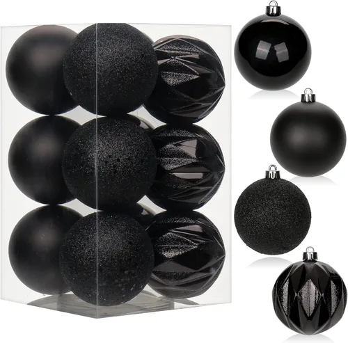 Vista 36 de 30 piezas de adornos de bola de árbol de Navidad irrompibles negros para decoración navideña