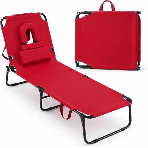 Vista 15 de GYMAX Silla bronceadora, sillas plegables con orificio para la cara y funda, asa de transporte de almohada extraíble, portátil, compacta, diseño al