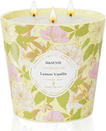 Vista 16 de M&SENSE Vela Perfumada de Eucalipto y Menta, 28.2oz Velas Grandes de Cera de Soja Natural de 3 Mechas, Larga Duración Combustión Limpia y Lenta Sin
