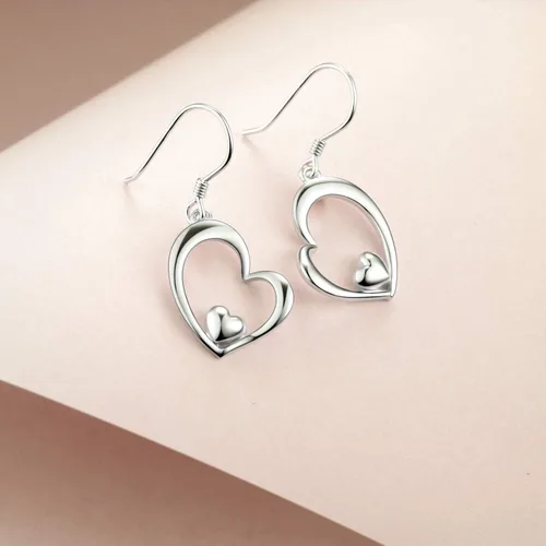 Vista 4 de WINNICACA Aretes colgantes de plata de ley con forma de corazón, joyería de corazón, regalos de cumpleaños para mujeres