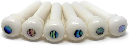 Vista 13 de Pasadores de puente de hueso ranurado Crosby Pure Bone con incrustación de punto de abulón para guitarra acústica de 6 y 12 cuerdas Hueso ranurado