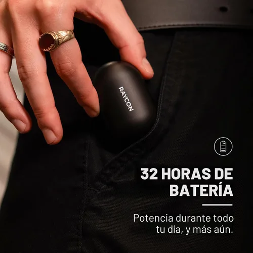 Vista 3 de Raycon - Auriculares inalámbricos Bluetooth para uso diario con micrófono, cancelación activa de ruido, sudor y resistente al agua, auriculares Negro