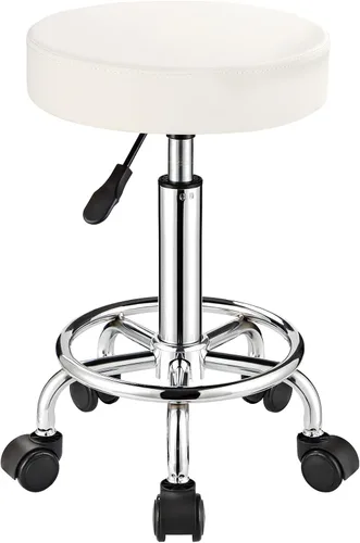 Vista 8 de Taburete ajustable con ruedas Taburete redondo con ruedas para silla de oficina de masaje de spa (negro)