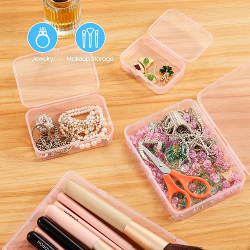 Vista 4 de Goodma Caja de almacenamiento de plástico rectangular de 36 piezas, color rosa Tamaños mixtos, tapas con bisagras, para objetos pequeños