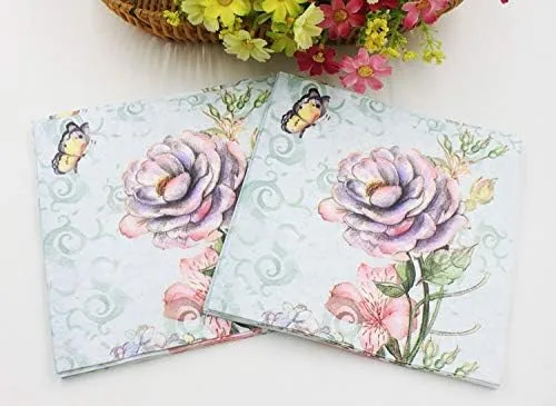 Vista 3 de WallyE Servilletas de papel de rosa y mariposa, tejido floral para fiesta de té, almuerzo, despedida de soltera, fiesta de té, boda o decoupage