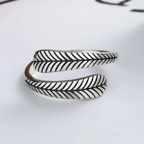 Vista 6 de BOKIIWAY 925 Sterling Silver Leaf Ring Statement Vintage Finger Ring Silver Fashion Party for Women Girl Jewelry Gifts