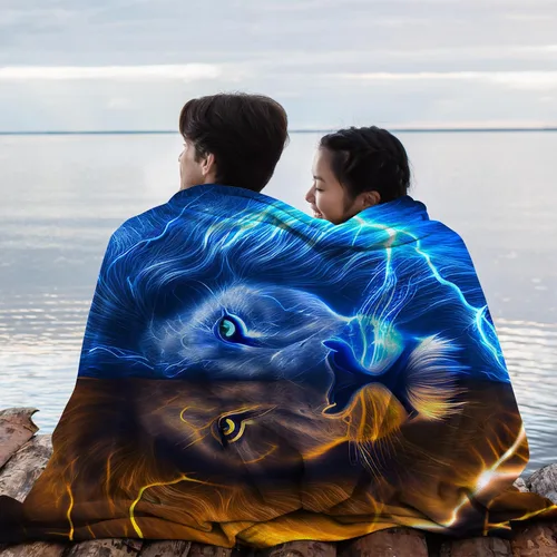 Vista 5 de SARA NELL Manta de león de rayo de fuego y hielo, manta genial para hombres, mujeres, adolescentes y niños, regalo único con estampado de animales
