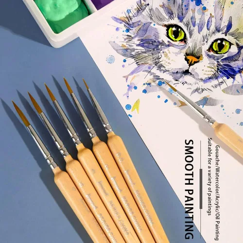 Vista 6 de Juego de 11 pinceles de pintura de detalles finos en miniatura, juego de pinceles para acrílico, acuarela, óleo, cara, uñas, pintura de modelo a