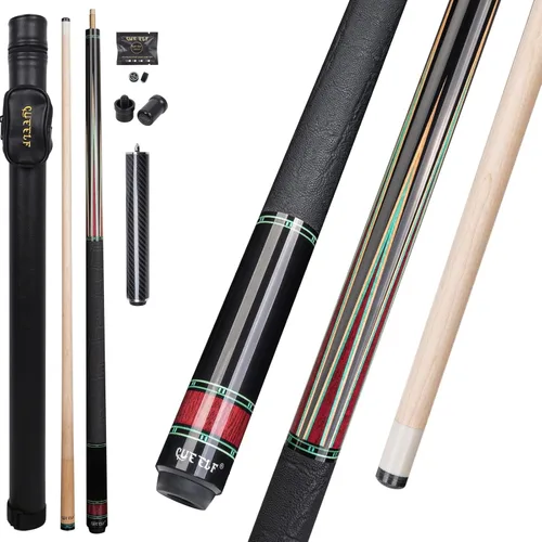 Vista 10 de CUEELF Taco de billar profesional con incrustaciones hechas a mano para adultos Solid Brass Joint Low Deflection Shaft 12.5mm Pro Tip & Inlay Ring
