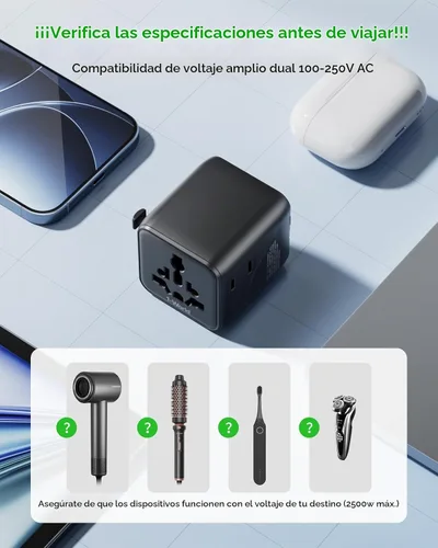 Vista 9 de MOMAX Mini Universal Travel Adapter for US/EU/UK/AUS Worldwide Plug Adapter Negro