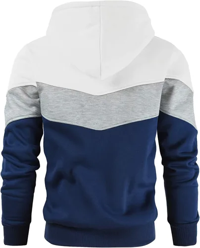 Vista 3 de Gesean - Sudadera con capucha de manga larga para hombre diseño de bloque de color estilo casual con bolsillo