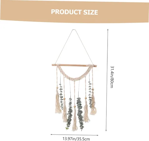 Vista 3 de DECHOUS Tapiz de algodón de macramé, 1 juego, tapiz de algodón, guirnalda verde, decoración de madera, beige, escultura de boda, macramé para colgar