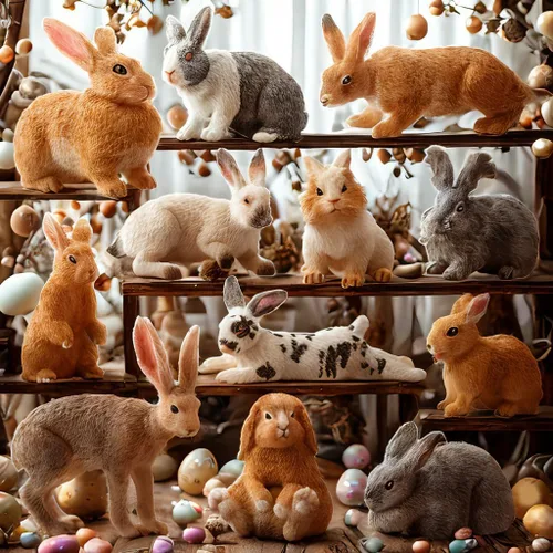 Vista 3 de Toymany 12 figuras de conejo de Pascua para niños, figuras de conejo, juguete de animales de granja para decoración de pasteles, recuerdos de fiesta