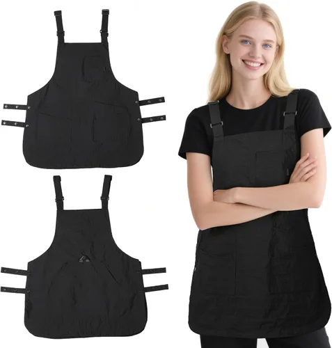 Vista 8 de Delantales para mujer con bolsillos, ajustables, de doble cara, duraderos, ligeros, para cocinar, cocinar, cocina, restaurante