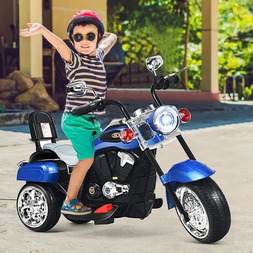 Vista 3 de HONEY JOY Motocicleta para niños, mini moto eléctrica de 3 ruedas con batería de 6 V, juguete de paseo con claxon y faro, pedal de pie, para niños